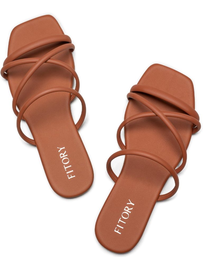 Women's Brown Summer Chic Cross Strap Fashionable Square Open-Toe Flats Sandals